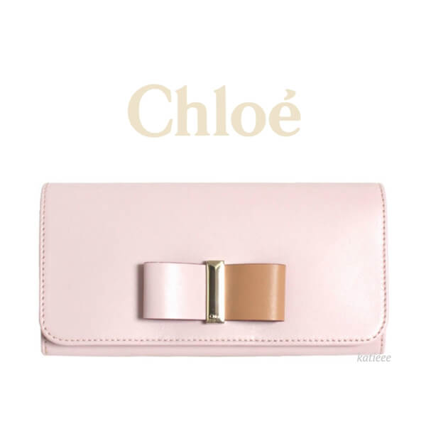 2017新作 Chloe クロエスーパーコピー LEATHER BOW 折り長財布 BLOSSOM PINK